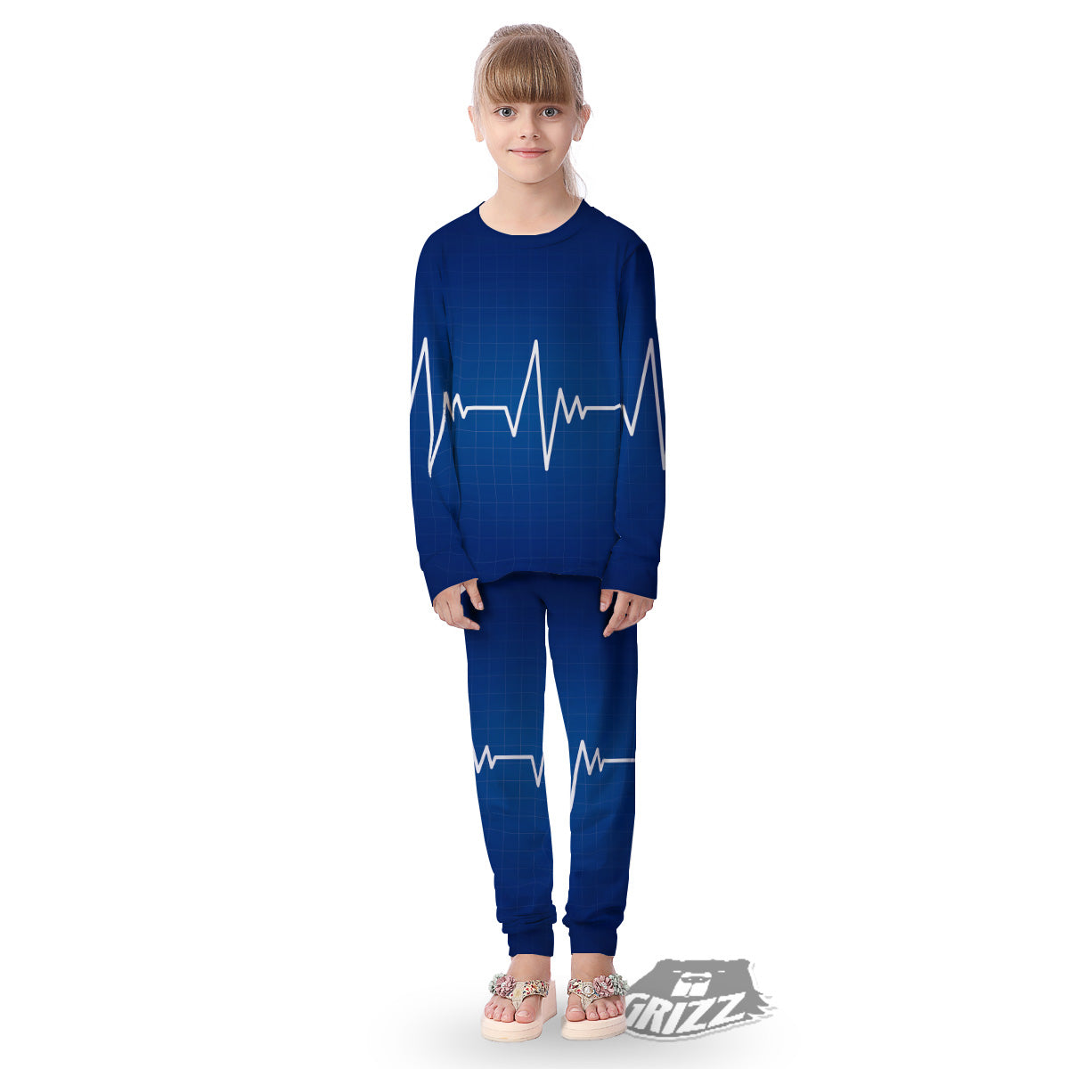 Heartbeat Blue Print Kid's Pajamas-grizzshop