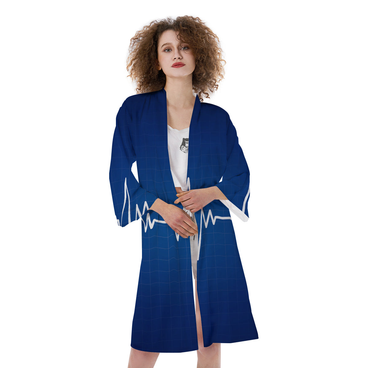 Heartbeat Blue Print Kimono-grizzshop