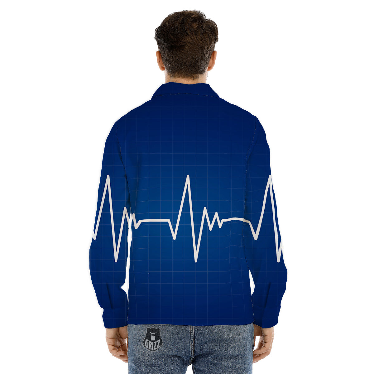 Heartbeat Blue Print Men's Dress Shirts-grizzshop