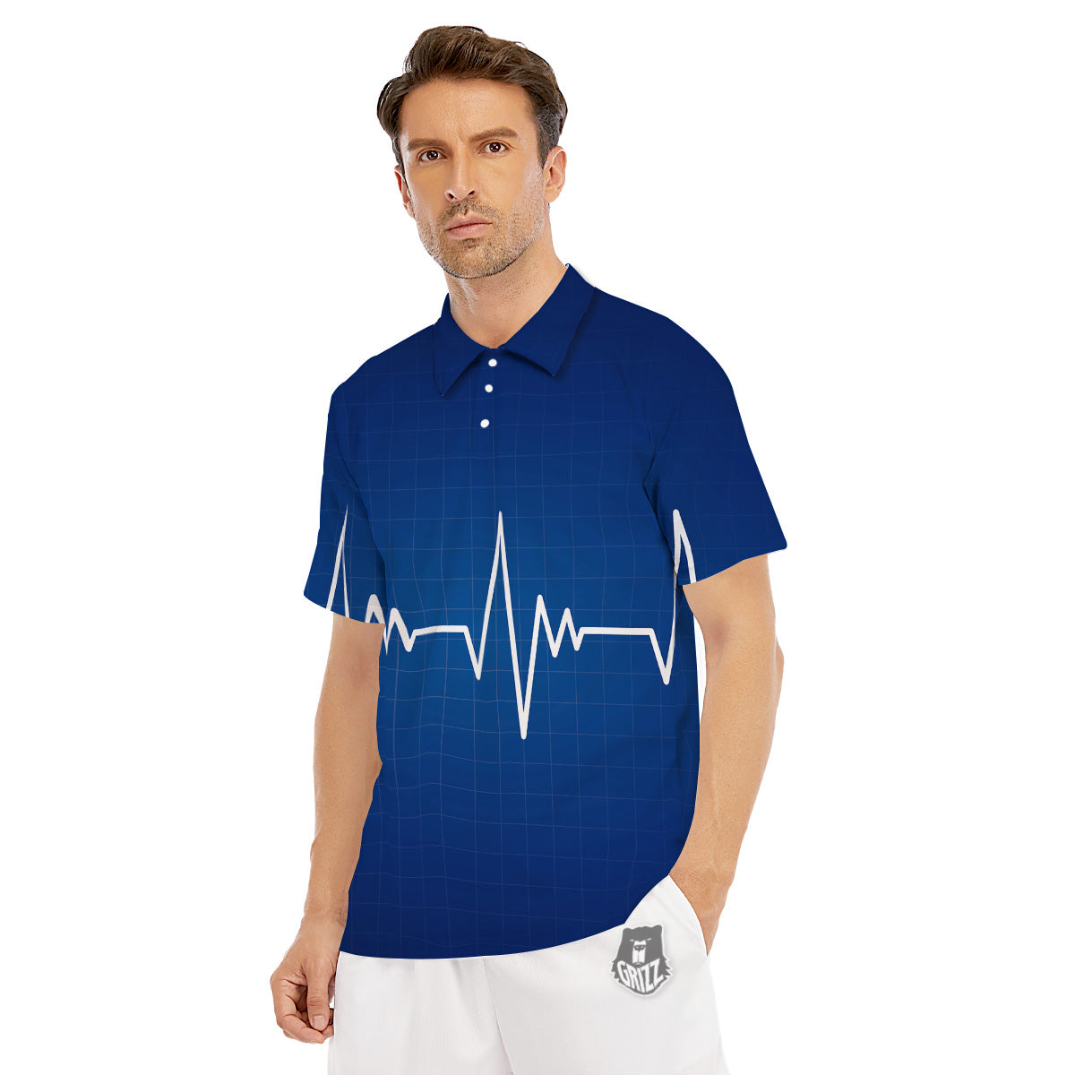 Heartbeat Blue Print Men's Golf Shirts-grizzshop
