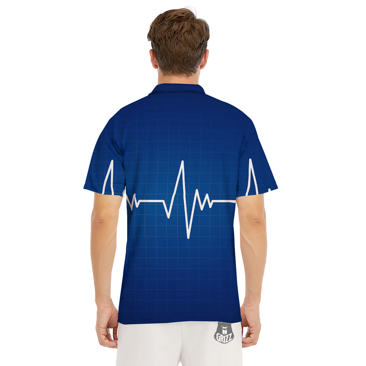 Heartbeat Blue Print Men's Golf Shirts-grizzshop