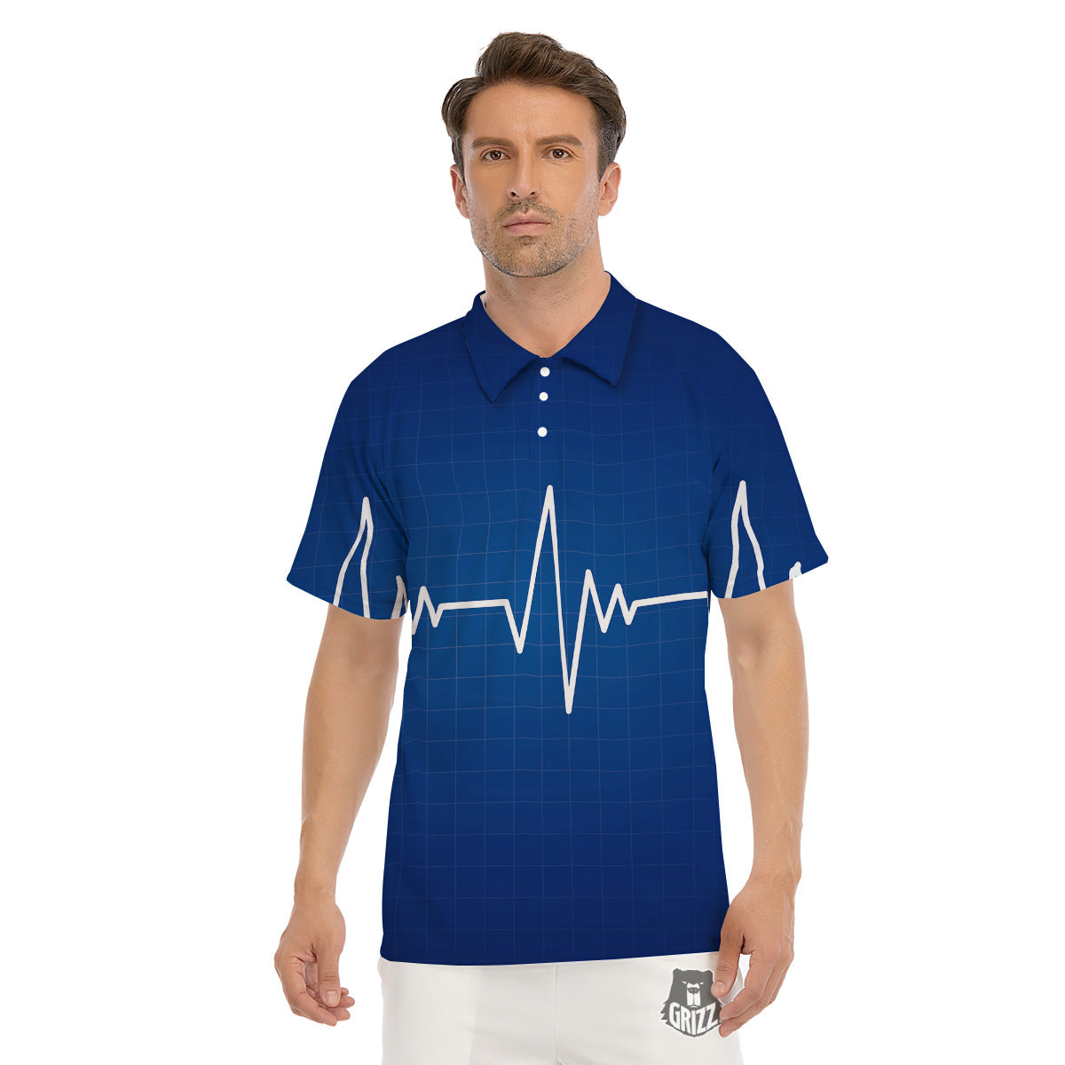 Heartbeat Blue Print Men's Golf Shirts-grizzshop