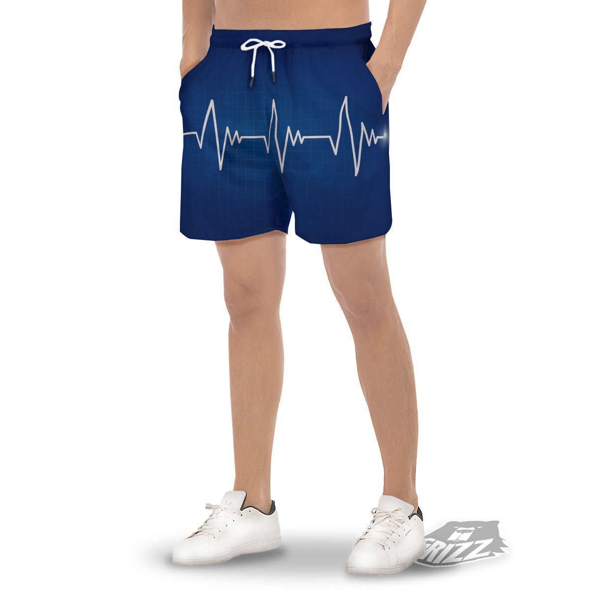 Heartbeat Blue Print Men's Gym Shorts-grizzshop