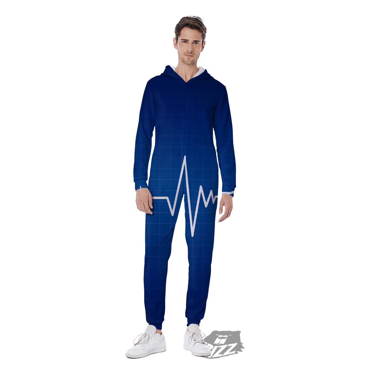 Heartbeat Blue Print Men's Jumpsuit-grizzshop