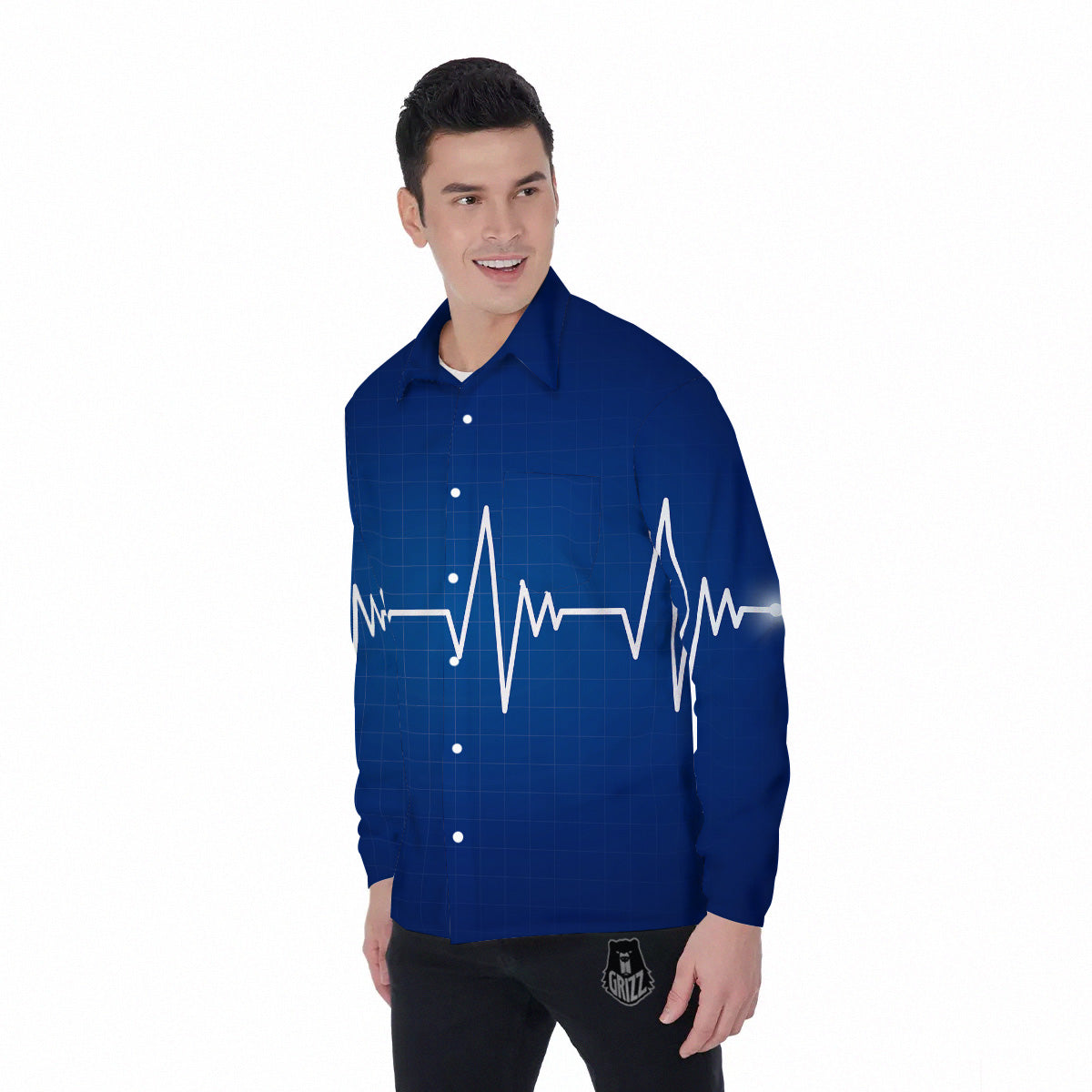 Heartbeat Blue Print Men's Long Sleeve Shirts-grizzshop