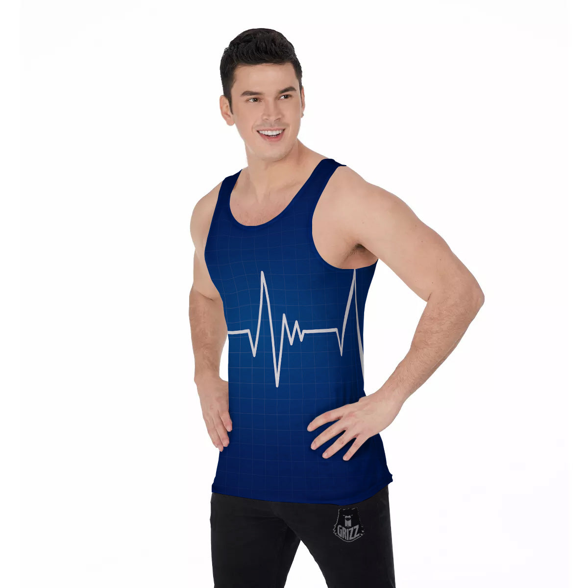 Heartbeat Blue Print Men's Tank Top-grizzshop