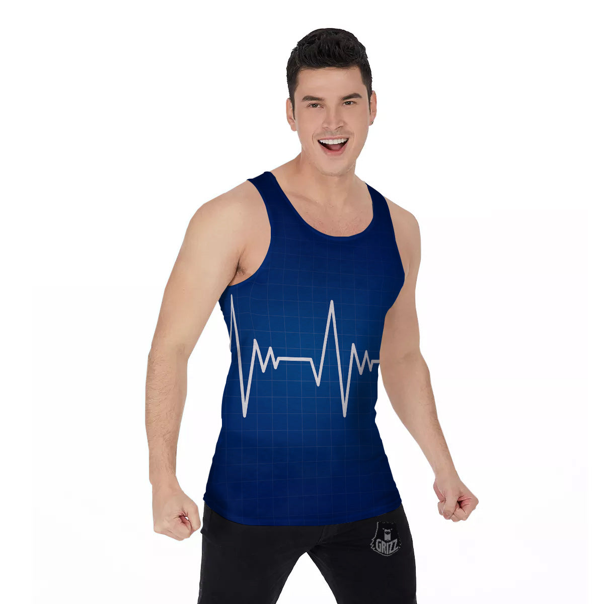 Heartbeat Blue Print Men's Tank Top-grizzshop