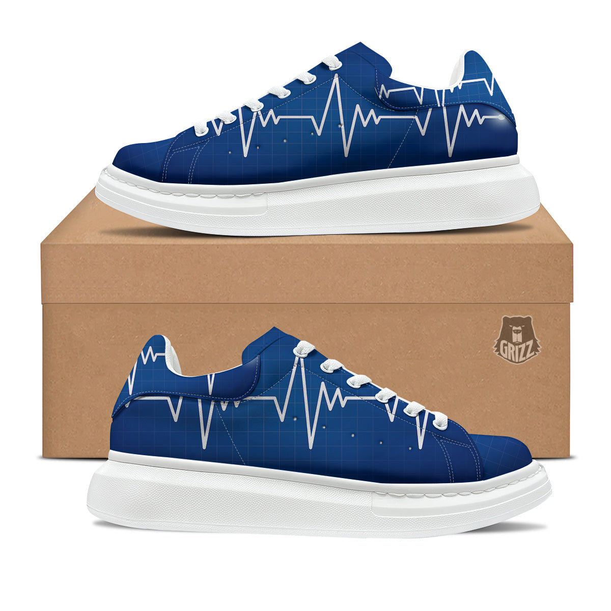 Heartbeat Blue Print Platform Shoes-grizzshop