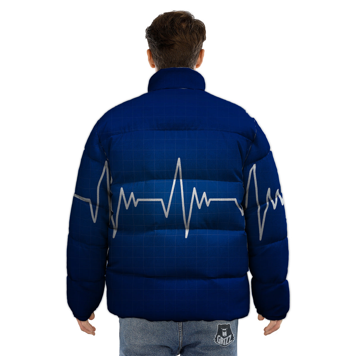 Heartbeat Blue Print Puffer Jacket-grizzshop