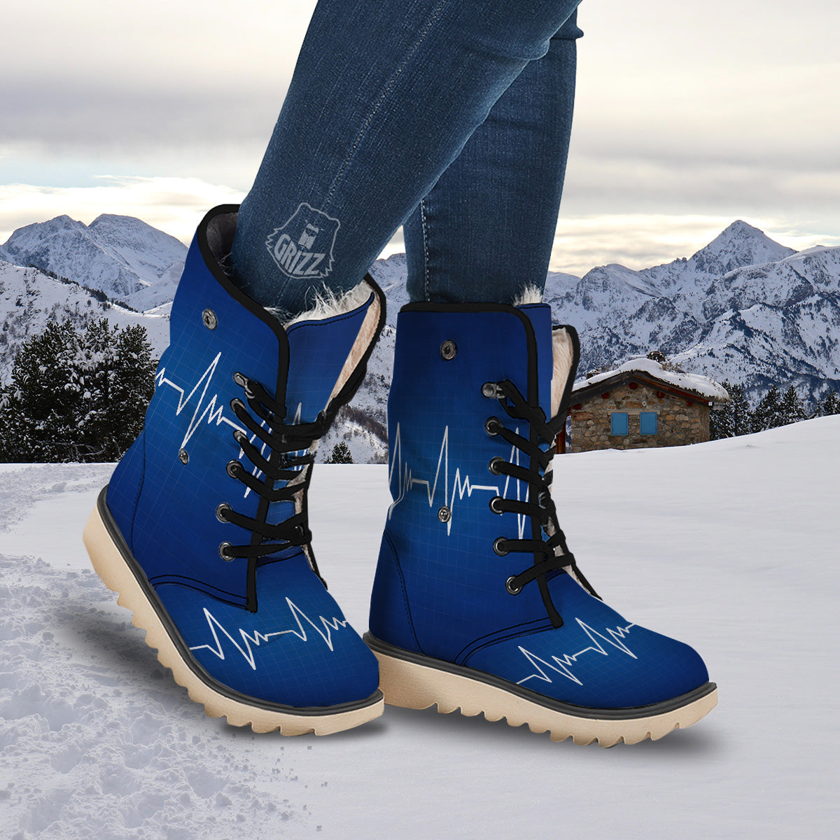 Heartbeat Blue Print Snow Boots-grizzshop