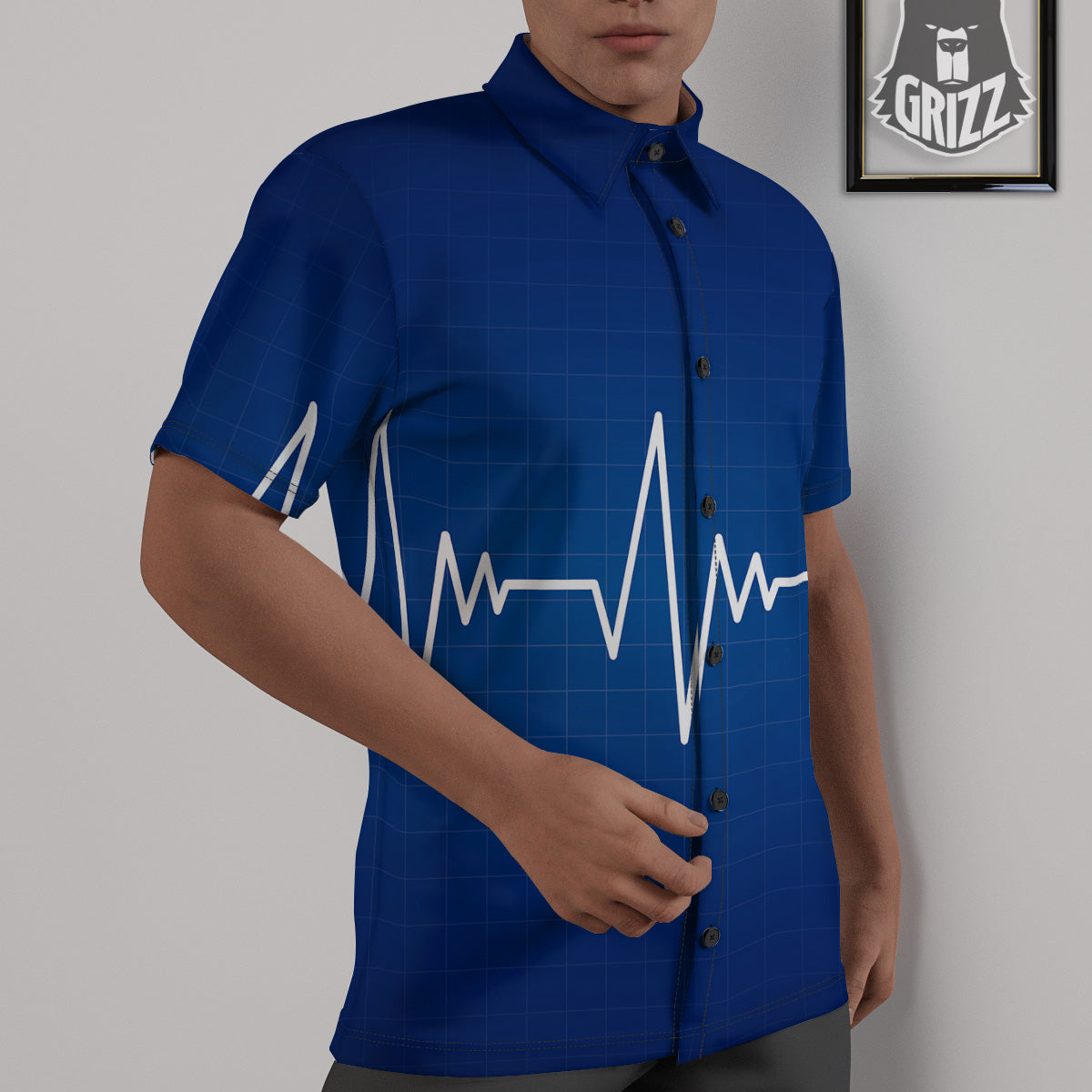 Heartbeat Blue Print Untucked Shirts-grizzshop