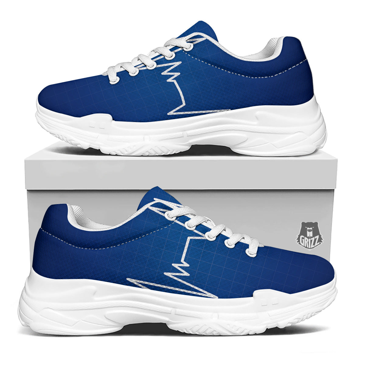 Heartbeat Blue Print White Chunky Shoes-grizzshop