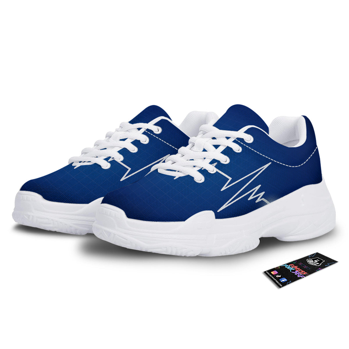 Heartbeat Blue Print White Chunky Shoes-grizzshop