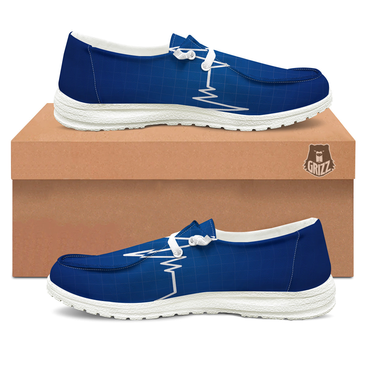 Heartbeat Blue Print White Loafers-grizzshop