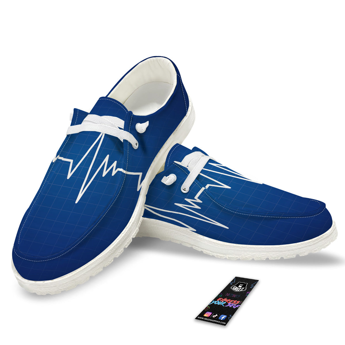 Heartbeat Blue Print White Loafers-grizzshop