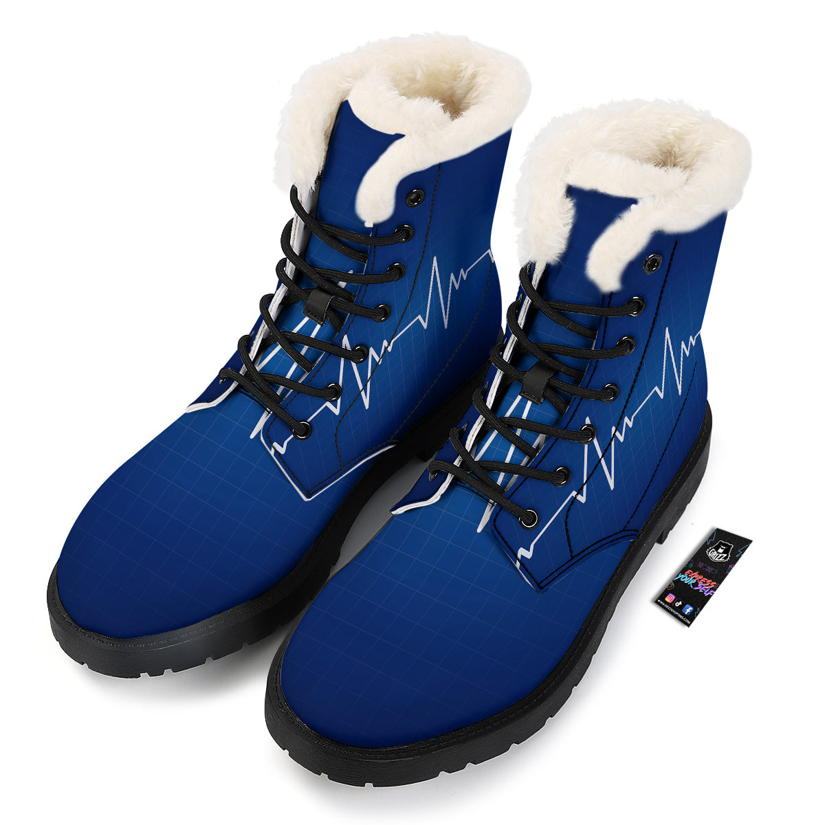Heartbeat Blue Print Winter Boots-grizzshop