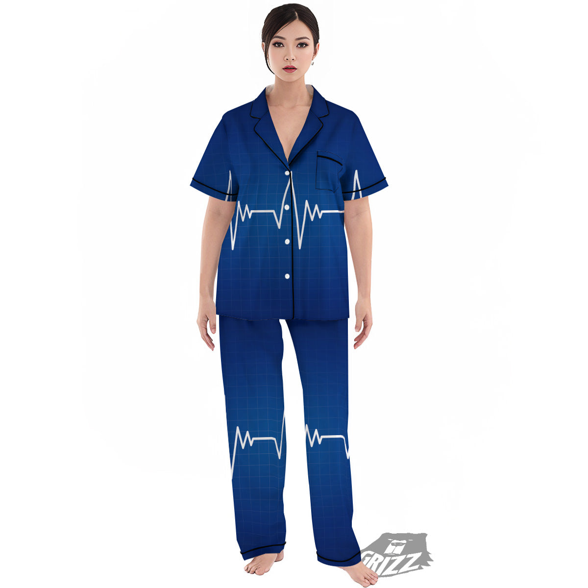 Heartbeat Blue Print Women's Pajamas Set-grizzshop