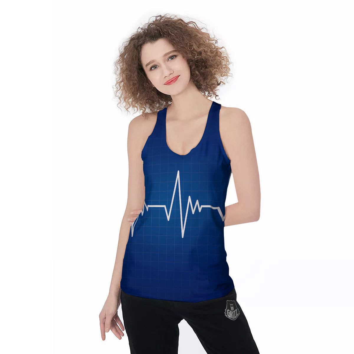 Heartbeat Blue Print Women's Racerback Tank Top-grizzshop