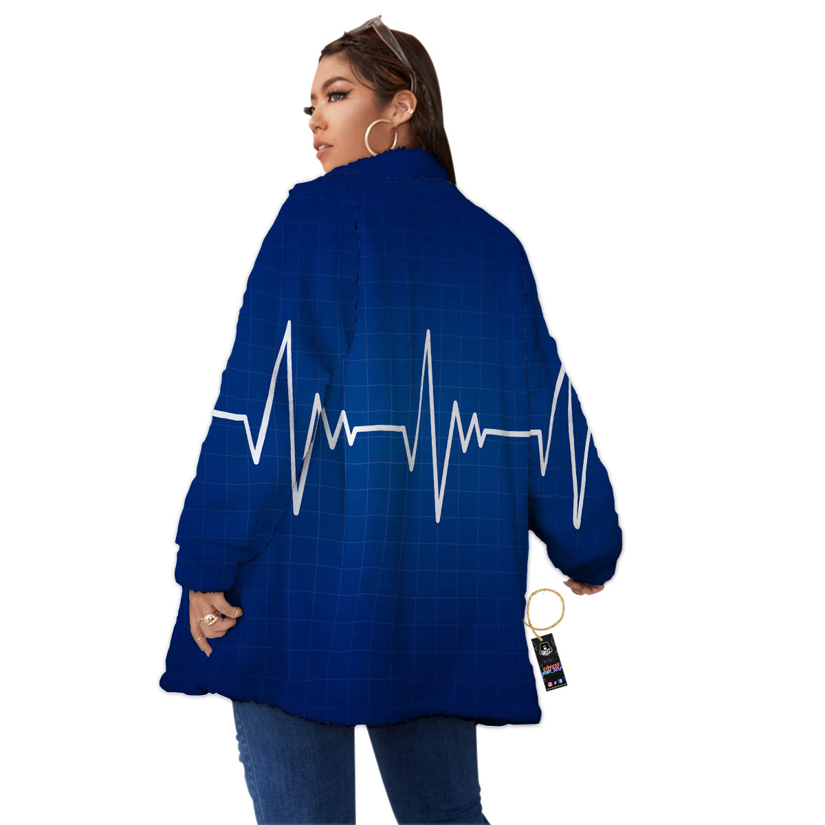 Heartbeat Blue Print Women's Sherpa Jacket-grizzshop