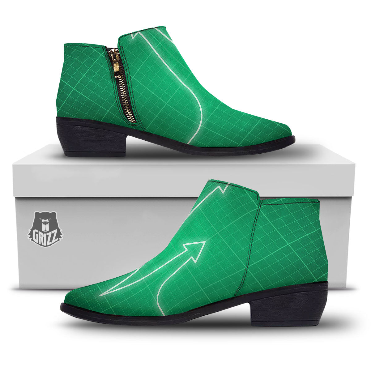 Heartbeat Green Print Ankle Boots-grizzshop