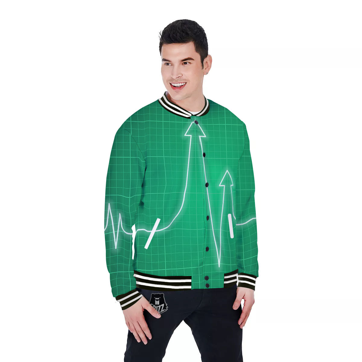 Heartbeat Green Print Baseball Jacket-grizzshop