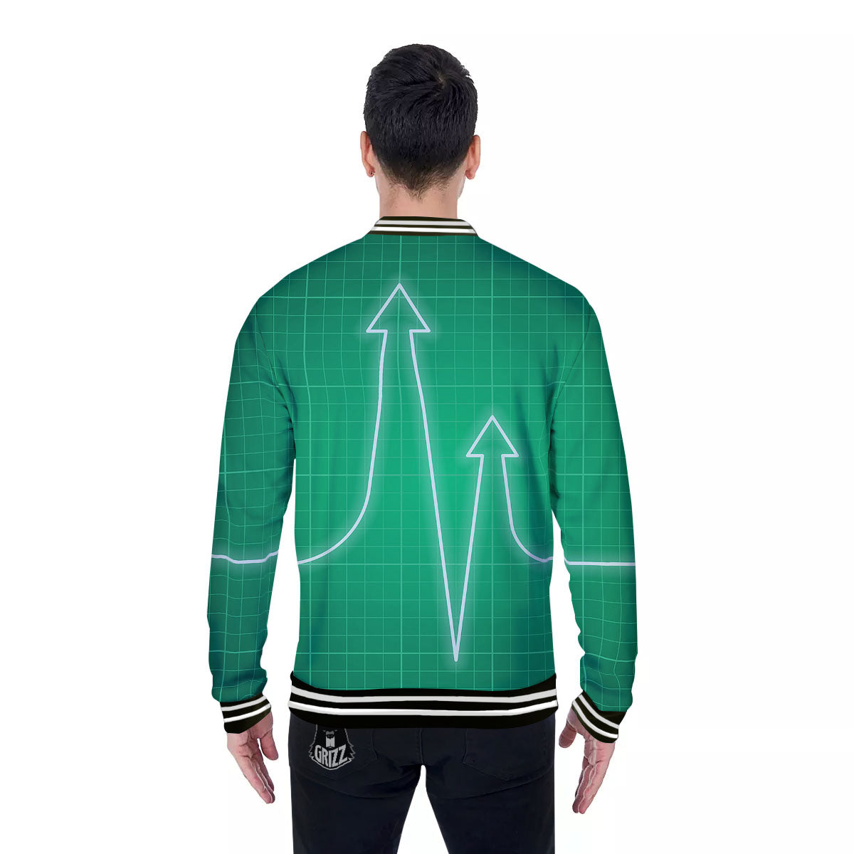 Heartbeat Green Print Baseball Jacket-grizzshop