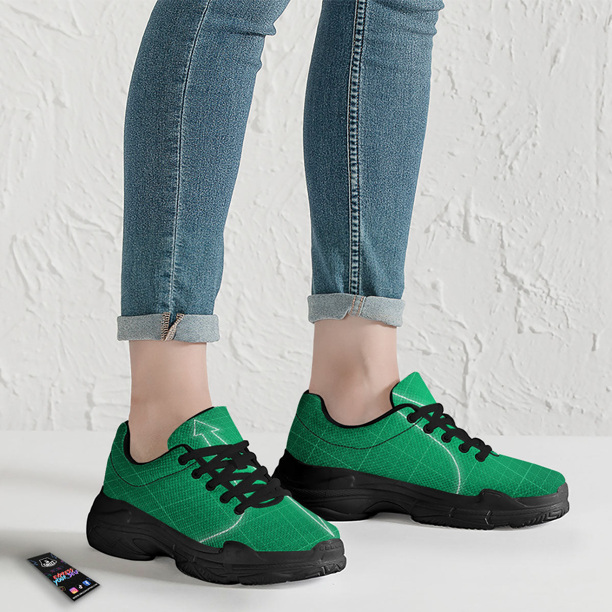 Heartbeat Green Print Black Chunky Shoes-grizzshop
