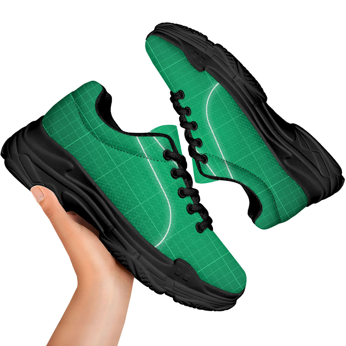 Heartbeat Green Print Black Chunky Shoes-grizzshop