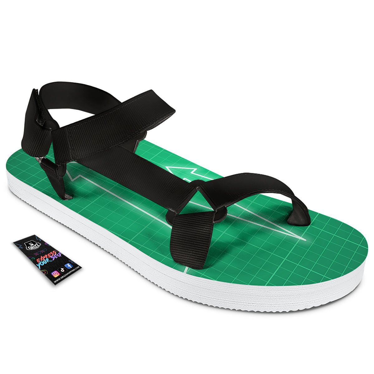 Heartbeat Green Print Black Open Toe Sandals-grizzshop