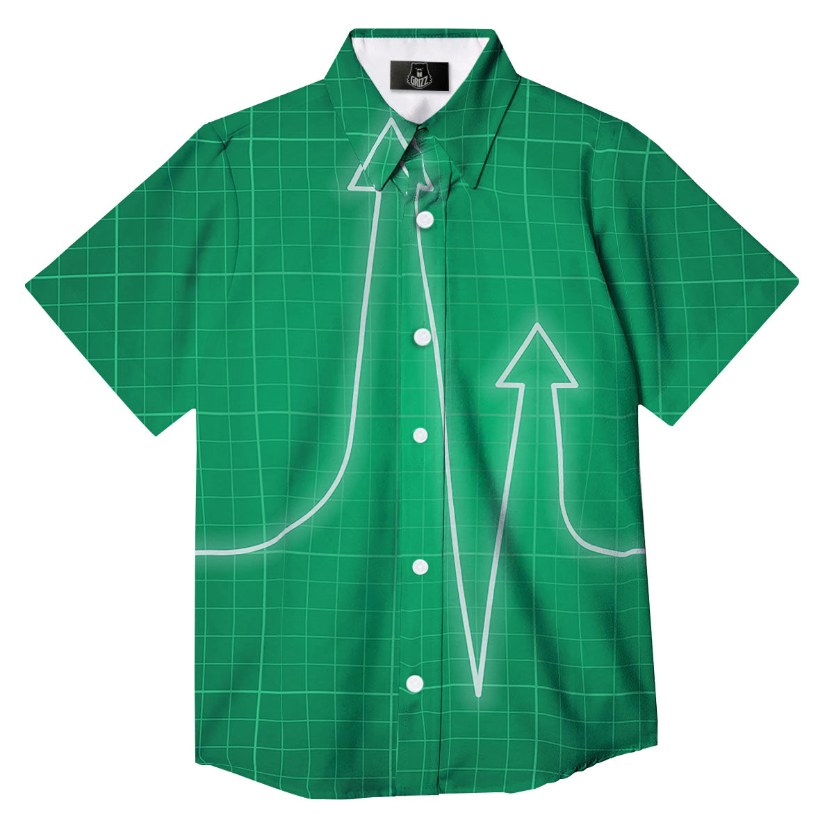 Heartbeat Green Print Button Up Shirt-grizzshop