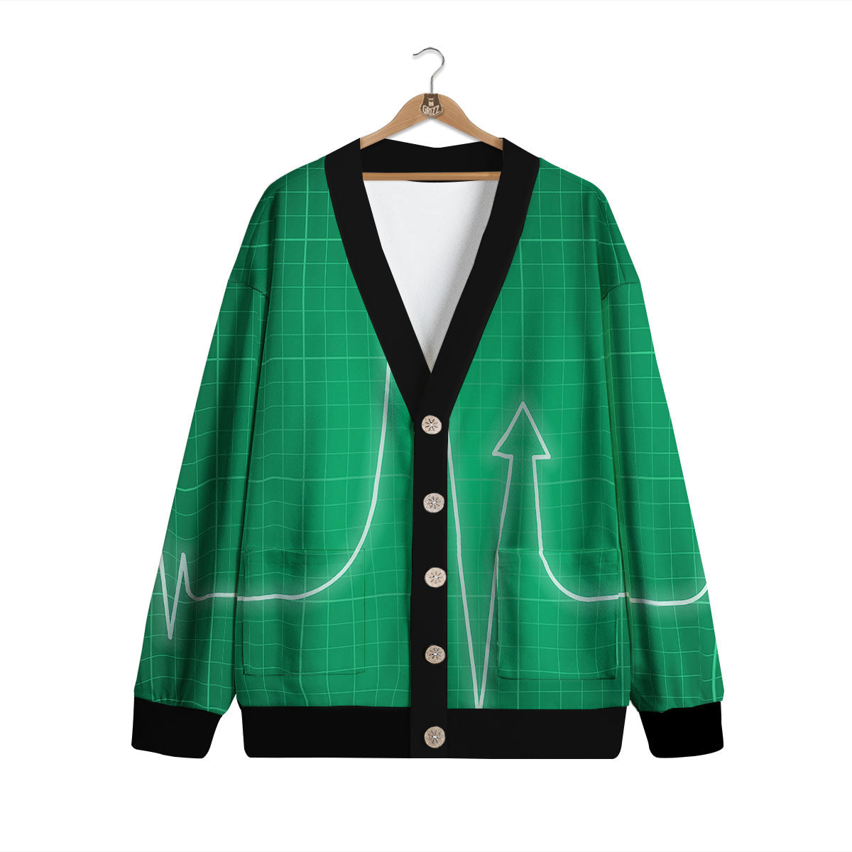Heartbeat Green Print Cardigan-grizzshop