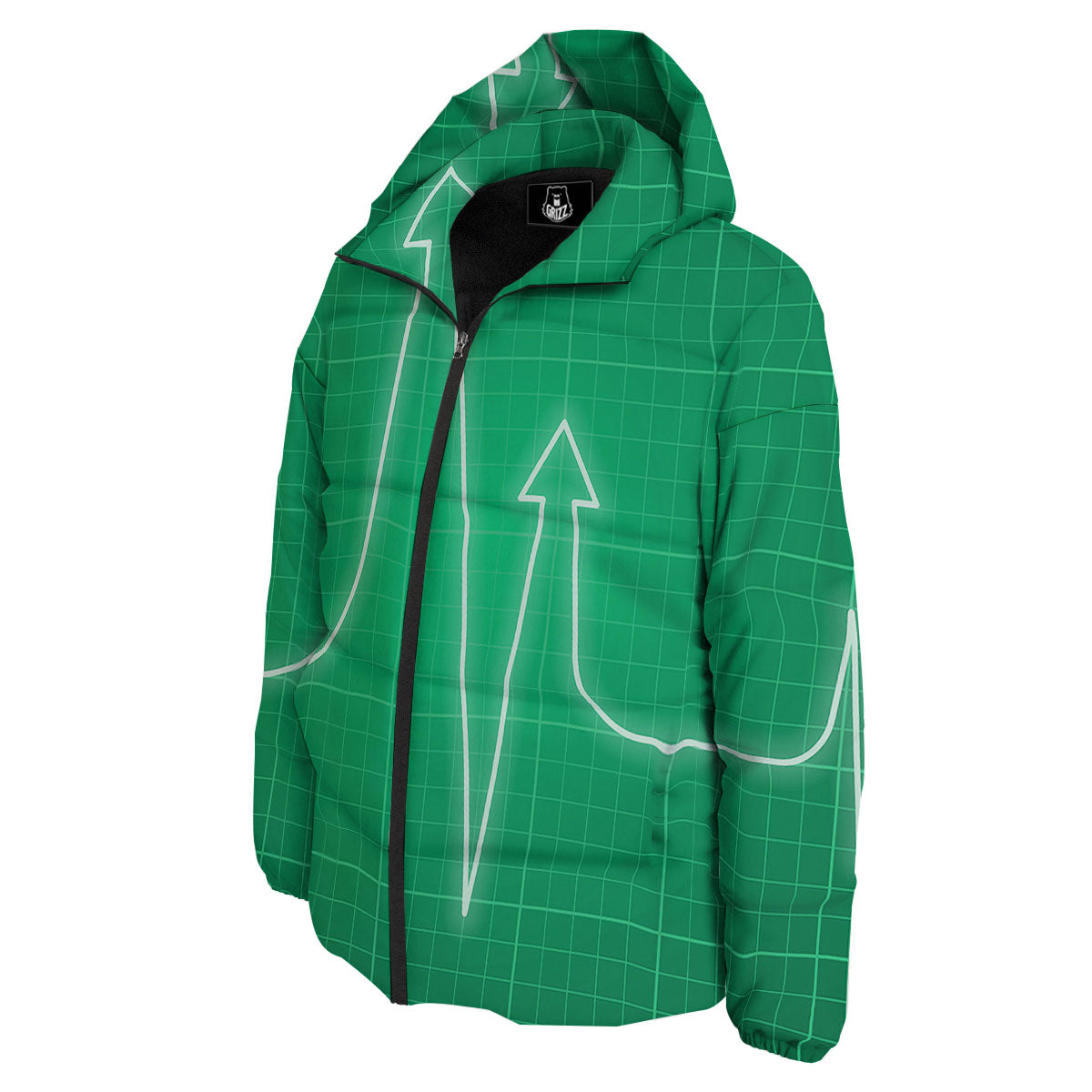 Heartbeat Green Print Down Jacket-grizzshop