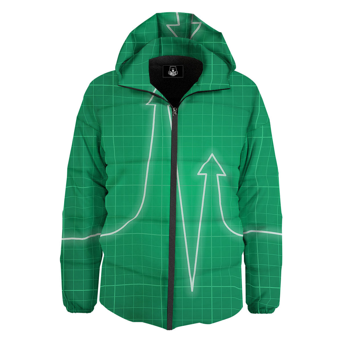 Heartbeat Green Print Down Jacket-grizzshop