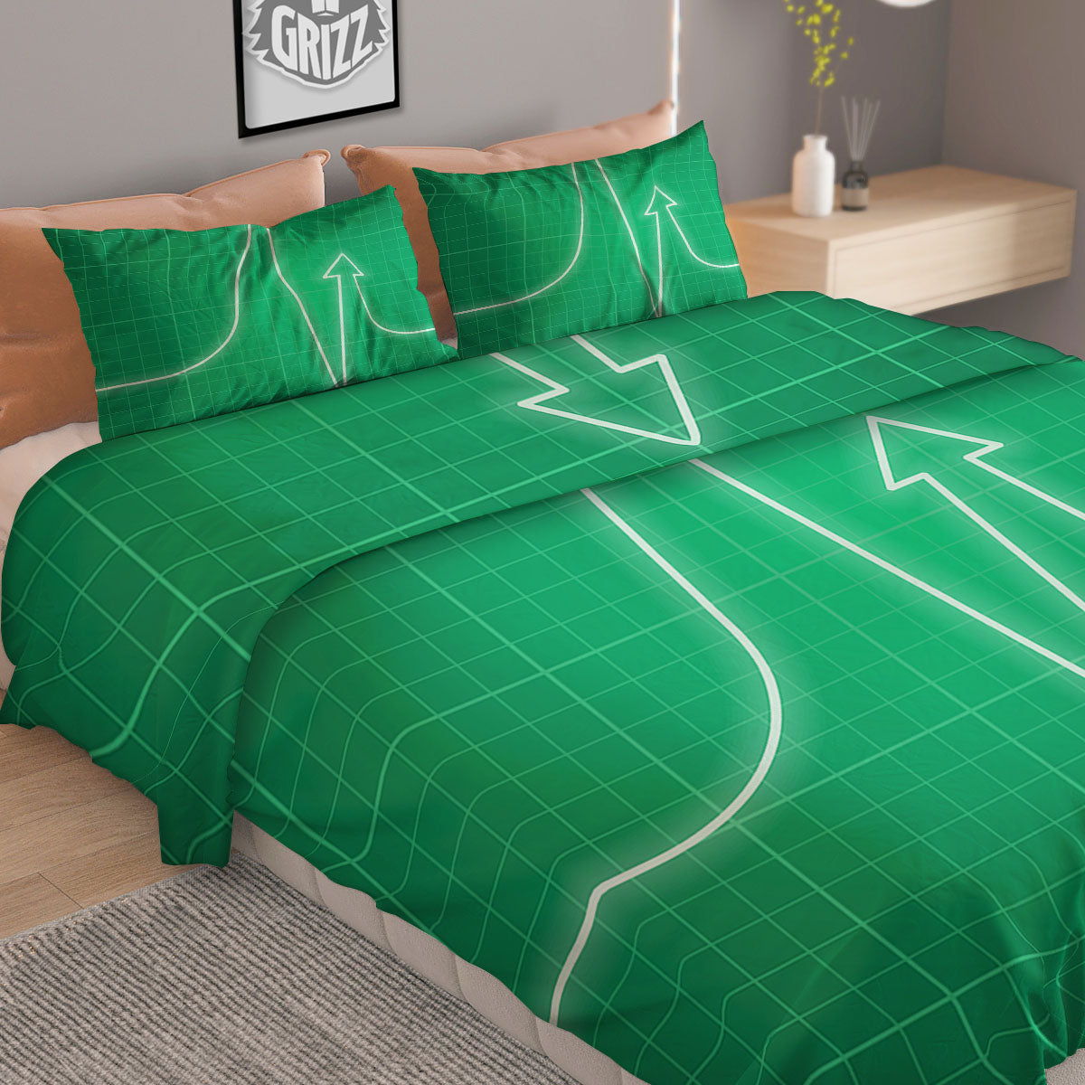 Heartbeat Green Print Duvet Cover Bedding Set