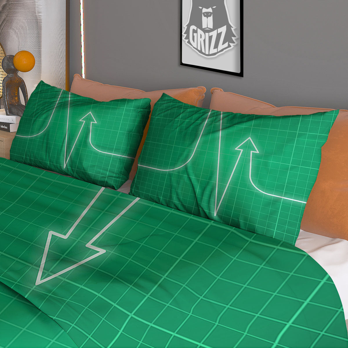 Heartbeat Green Print Duvet Cover Bedding Set