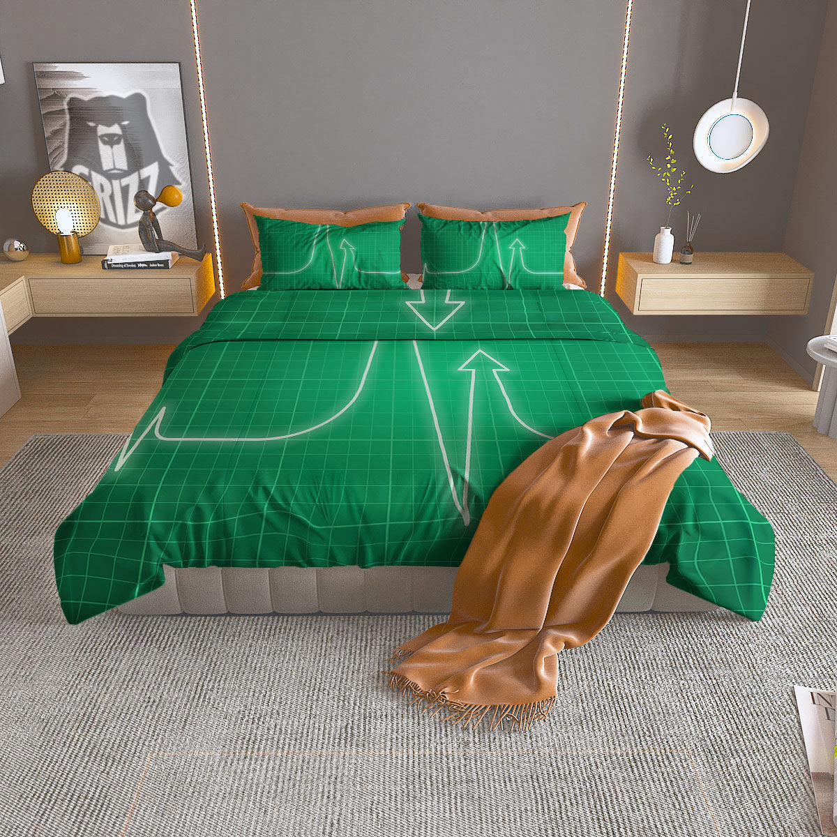 Heartbeat Green Print Duvet Cover Bedding Set