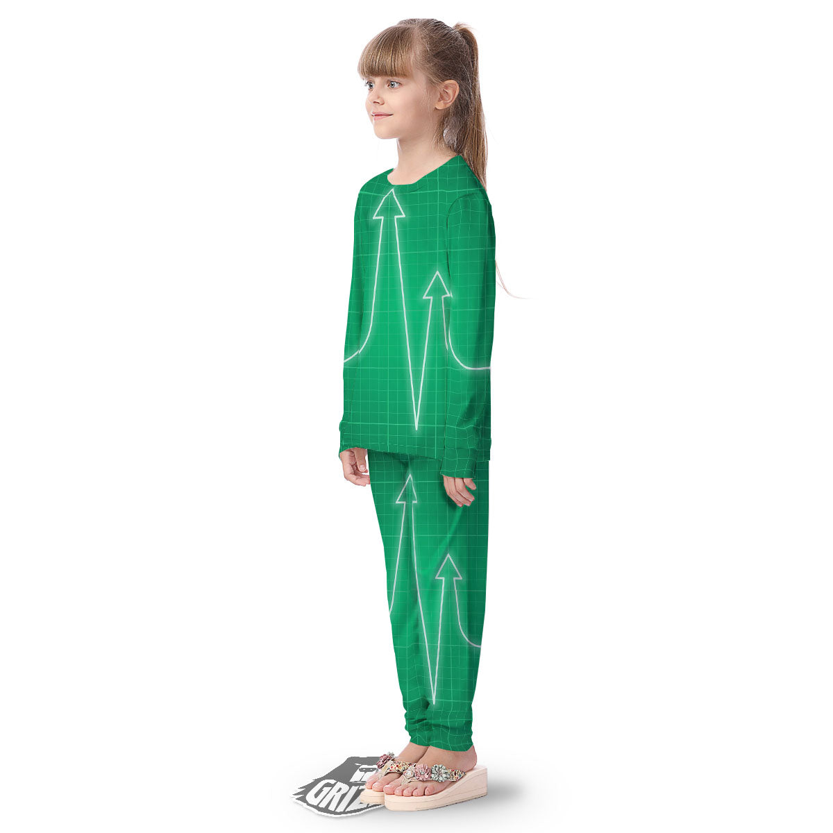 Heartbeat Green Print Kid's Pajamas-grizzshop