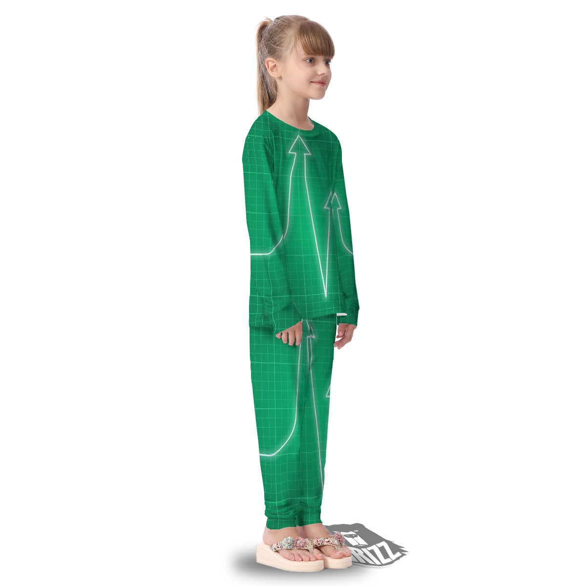 Heartbeat Green Print Kid's Pajamas-grizzshop