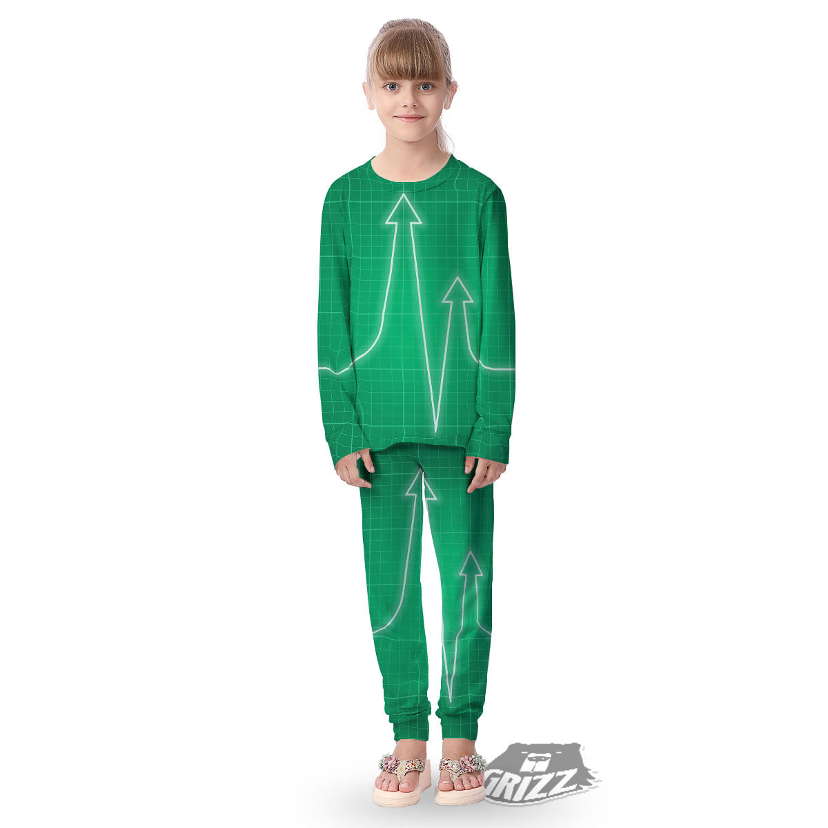 Heartbeat Green Print Kid's Pajamas-grizzshop