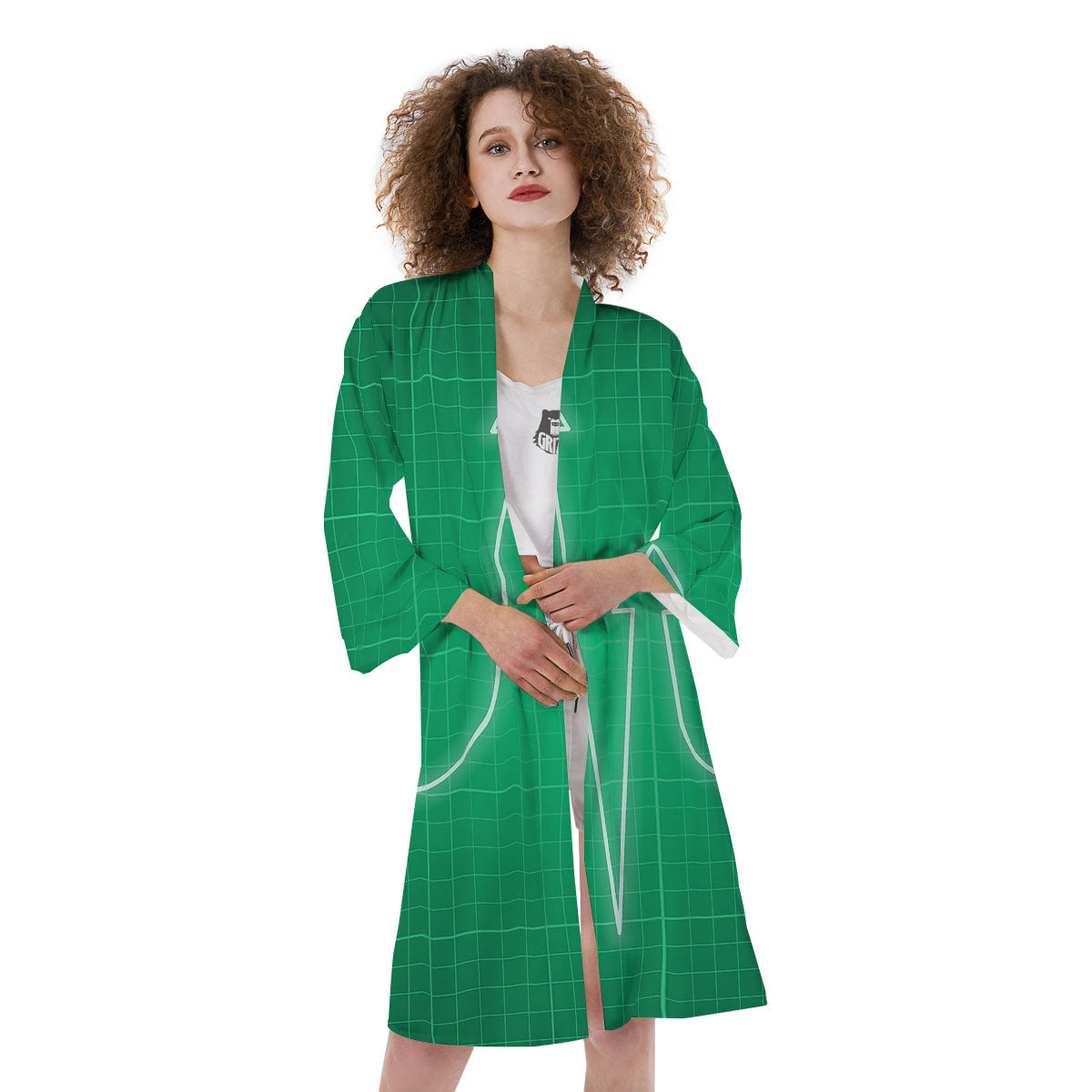 Heartbeat Green Print Kimono-grizzshop