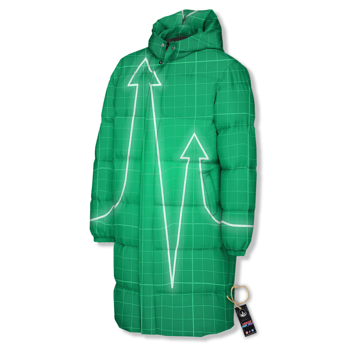 Heartbeat Green Print Long Down Jacket-grizzshop