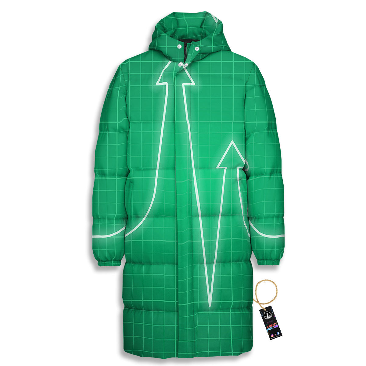 Heartbeat Green Print Long Down Jacket-grizzshop