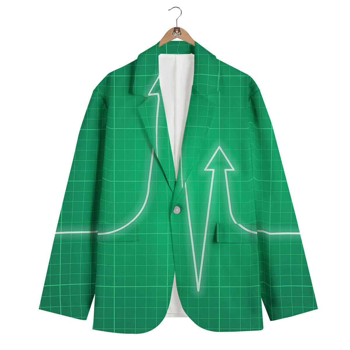 Heartbeat Green Print Men's Blazer-grizzshop