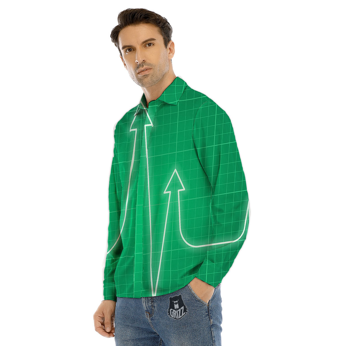 Heartbeat Green Print Men's Dress Shirts-grizzshop