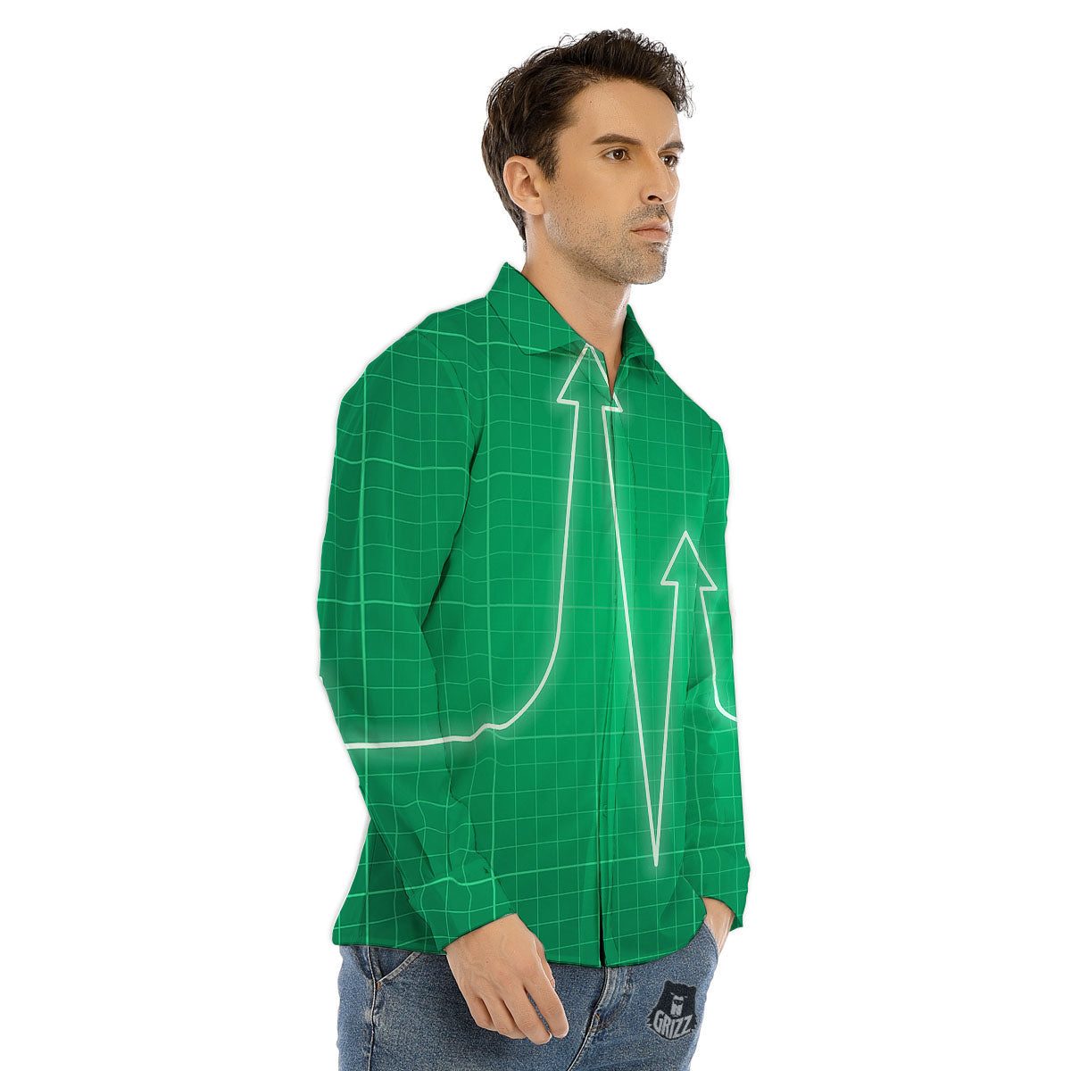 Heartbeat Green Print Men's Dress Shirts-grizzshop