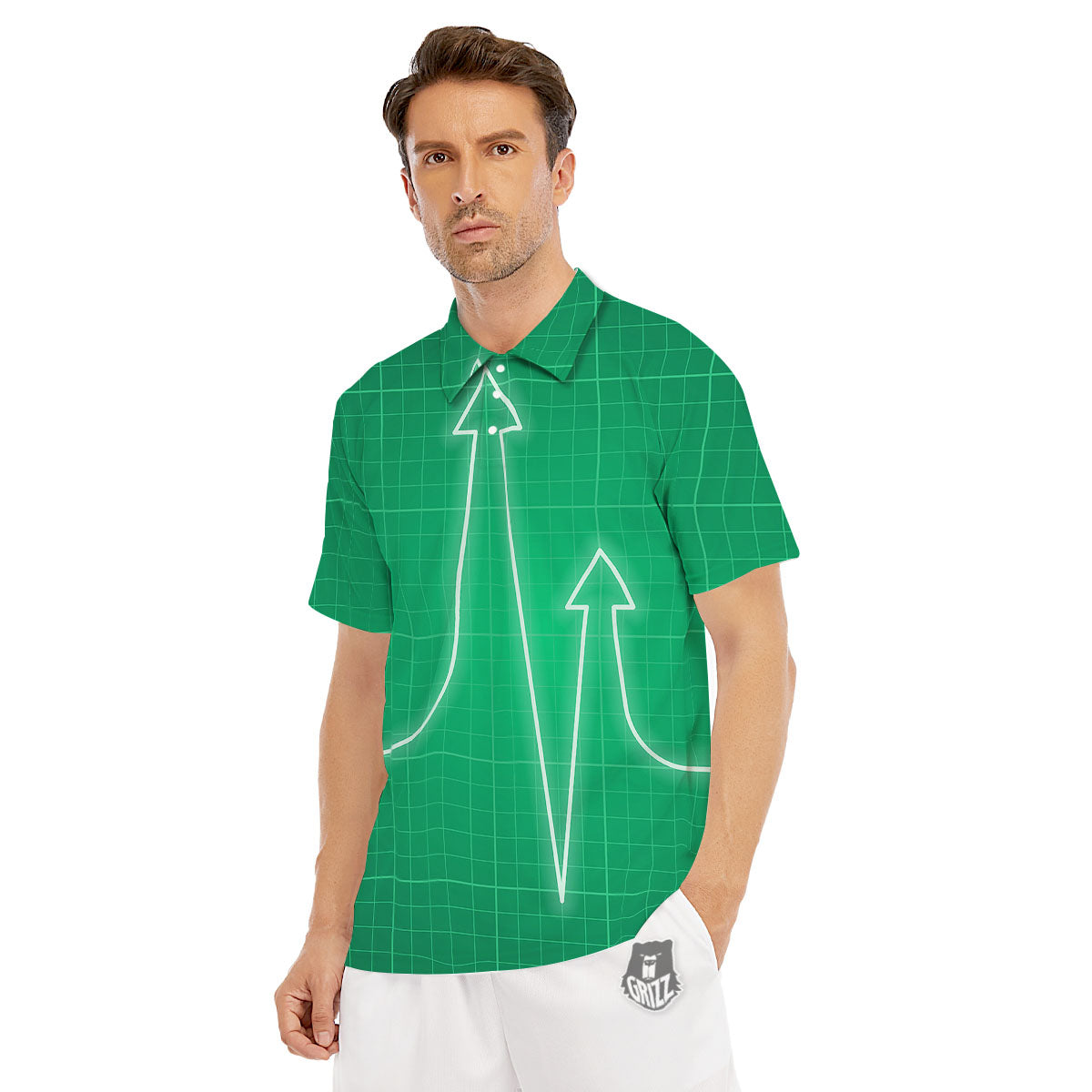 Heartbeat Green Print Men's Golf Shirts-grizzshop