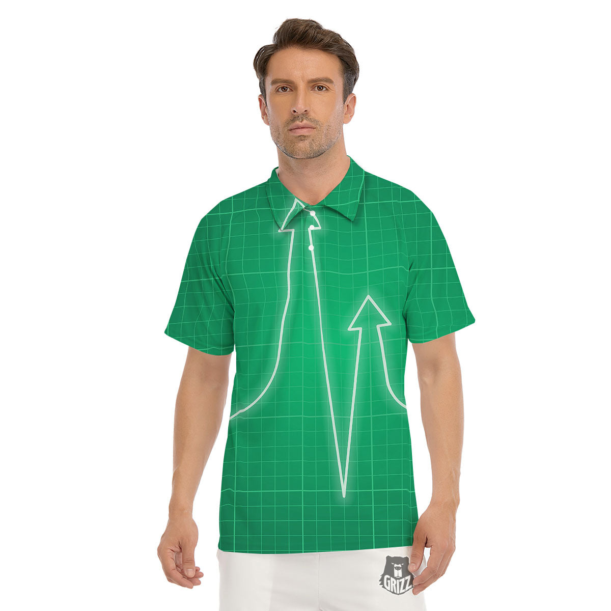 Heartbeat Green Print Men's Golf Shirts-grizzshop