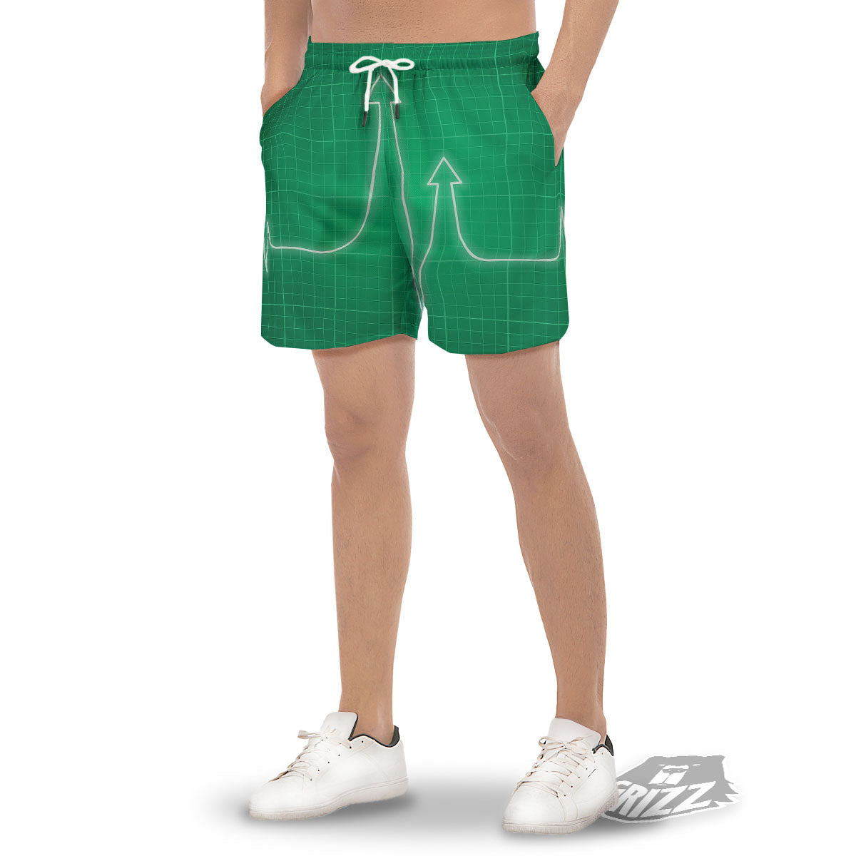 Heartbeat Green Print Men's Gym Shorts-grizzshop