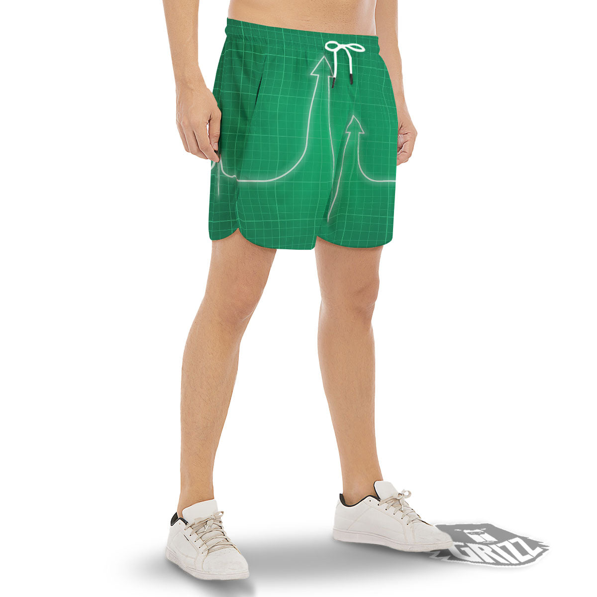 Heartbeat Green Print Men's Gym Shorts-grizzshop