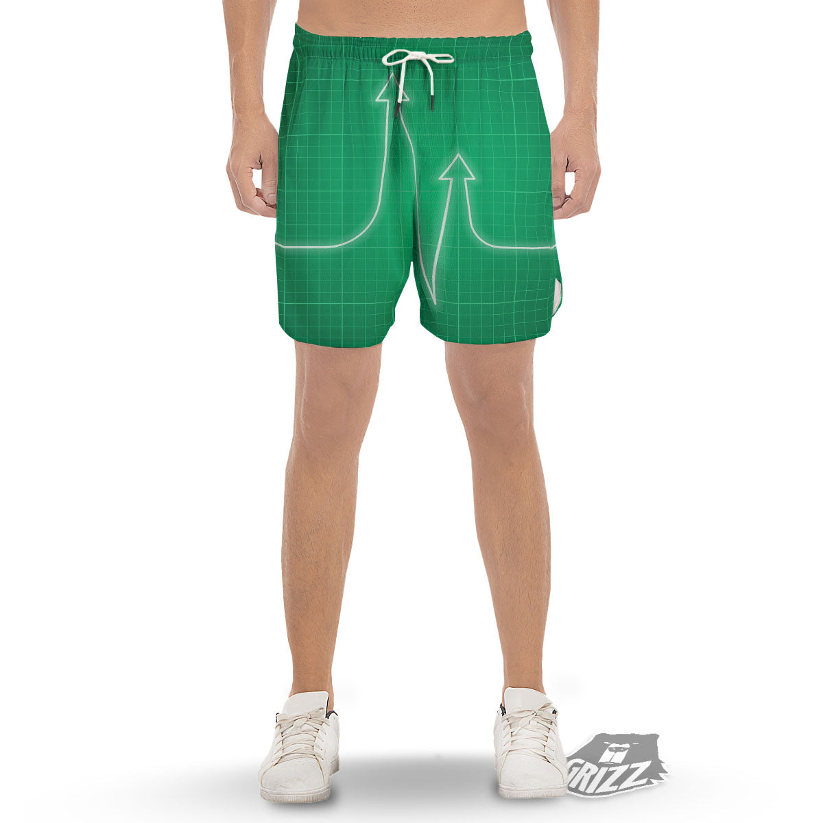 Heartbeat Green Print Men's Gym Shorts-grizzshop